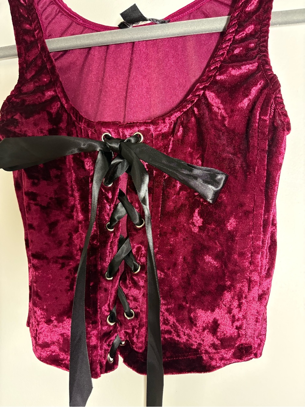 Dolls Kill wine Velvet Lace-Up bustier - Picture 5 of 10
